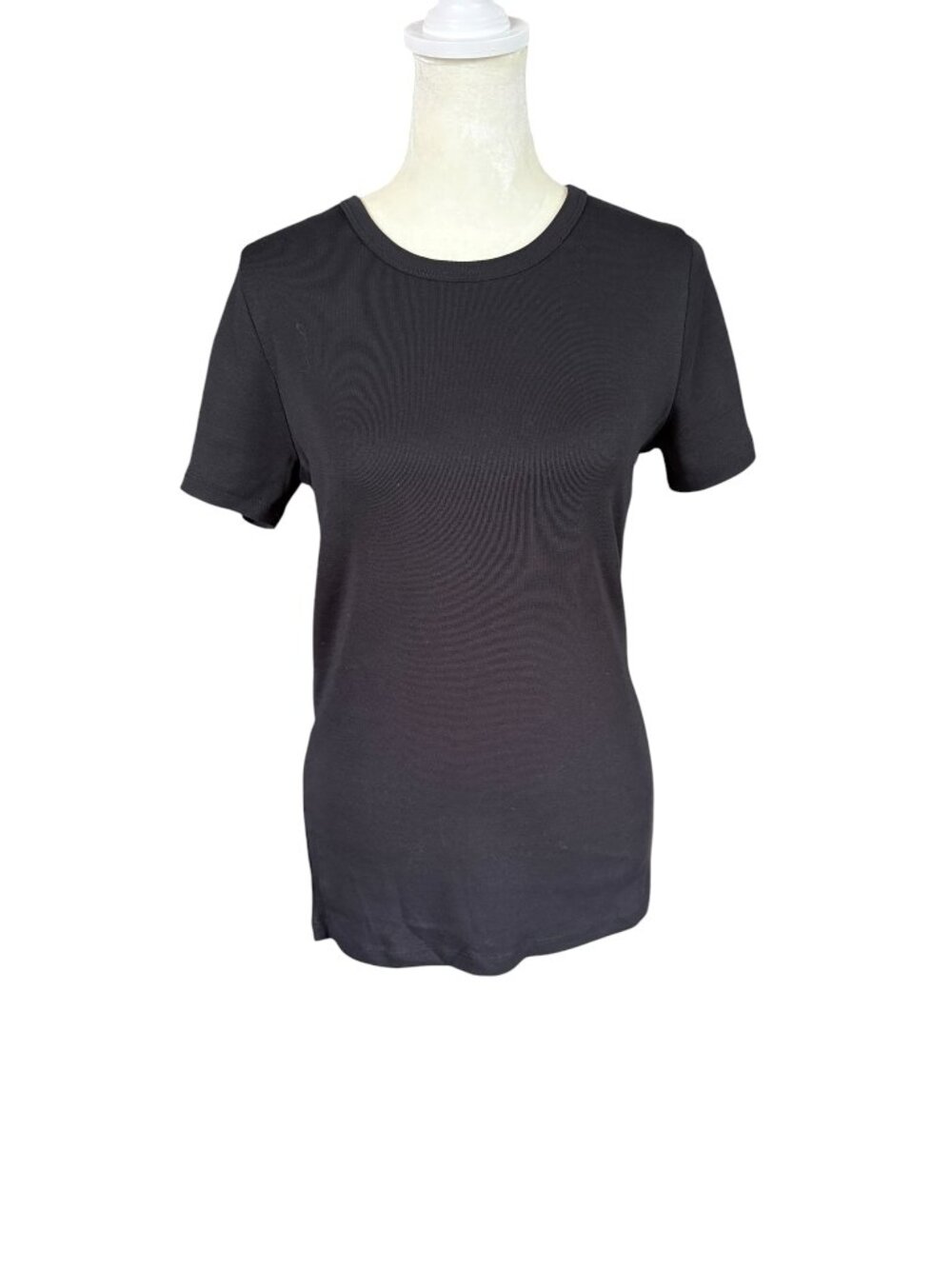 Lands' End women's black short sleeve rib crew pullover stretchy t-shirt XS
